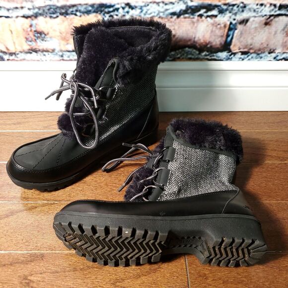 JBU by Jambu Ladies Size 7 Mid-Calf Winter Boot Black Herringbone Faux Fur - Picture 6 of 7
